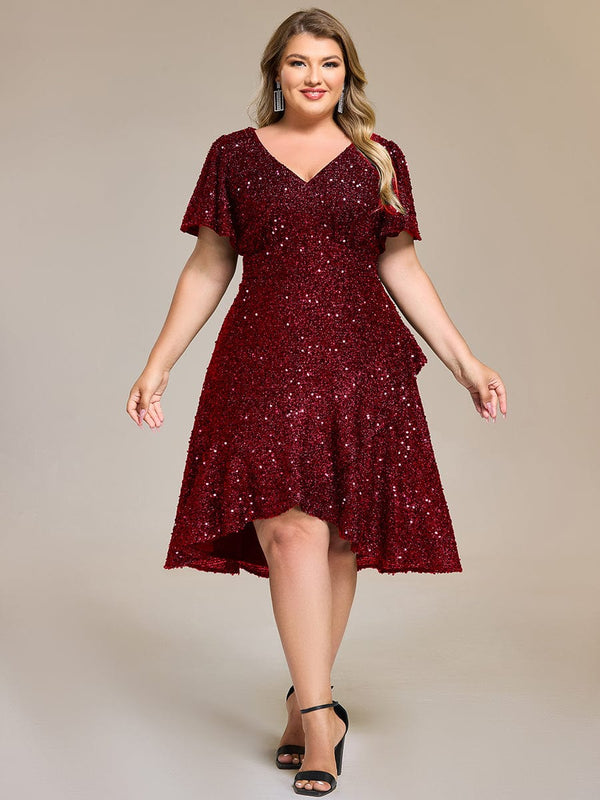 Sequin Ruffles Sleeve Midi Evening Dress
