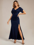 Thigh-High Slit Tulip Sleeve Evening Dress