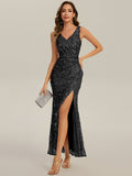 Ruched Sequin Bodycon Evening Dress