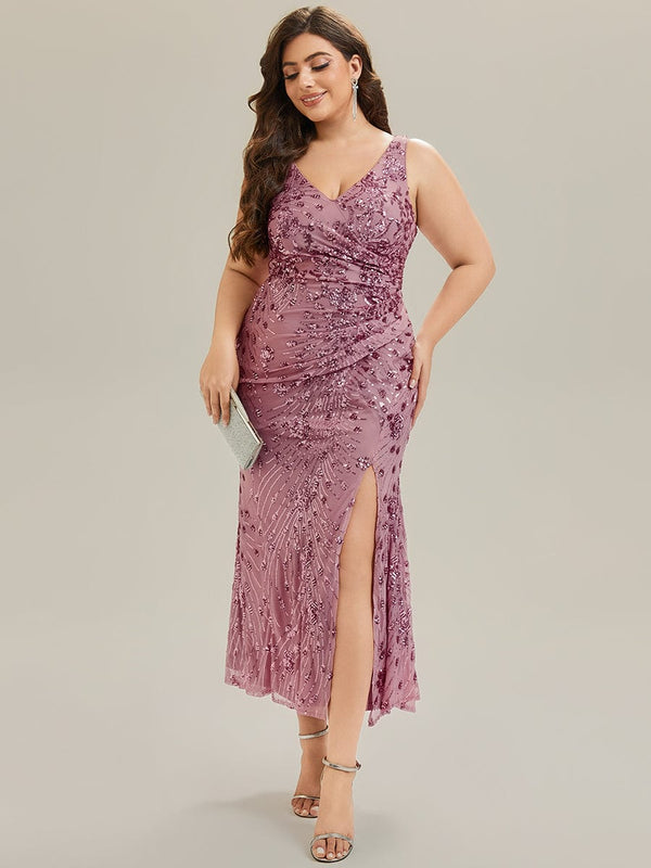Plus Size Ruched Sequin Bodycon Evening Dress