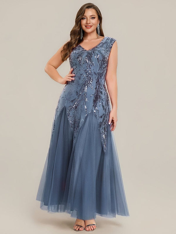 Plus Size Embroidered Sequin Cap Sleeve Dress