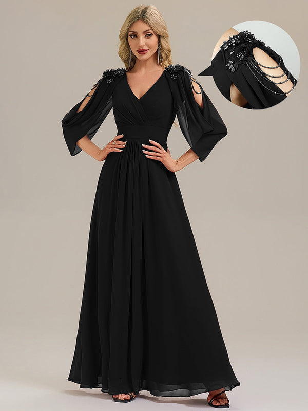 Floral Chiffon Tulip Sleeve Evening Dress