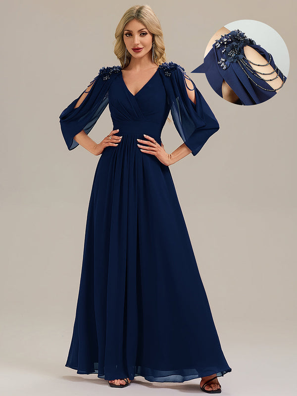 Floral Chiffon Tulip Sleeve Evening Dress
