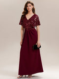 Elegant V-Neck Sequin Batwing Sleeve Dress