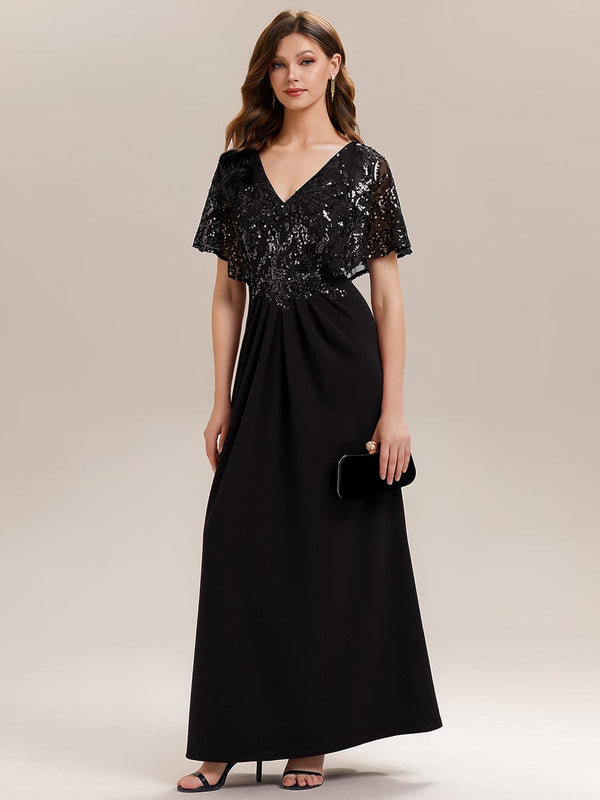 V-Neck Sequin Batwing Sleeve Dress