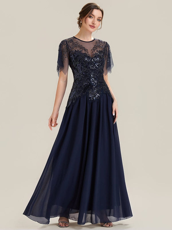 Embroidered Sequin Ruffle Sleeve Dress
