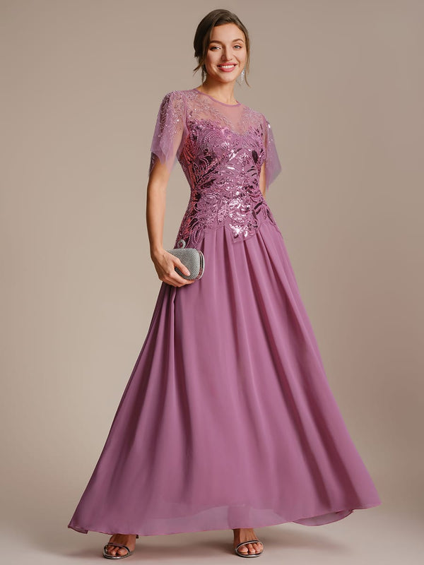 Embroidered Sequin Ruffle Sleeve Dress