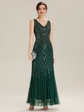 Deep V-Neck Sequin Sleeveless Dress