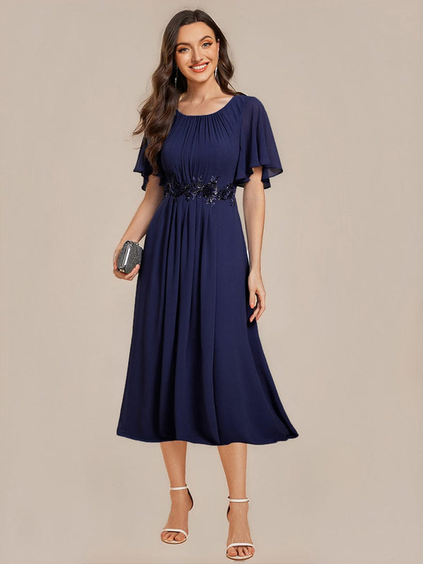 Applique Chiffon Ruffle Sleeve Evening Dress