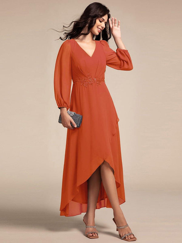 Chiffon Long Sleeve High-Low Evening Dress