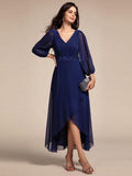Chiffon Long Sleeve High-Low Evening Dress with Waist Applique (Final Sale)