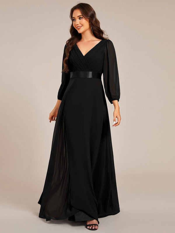 Chiffon Long Sleeve Empire Waist Maxi Evening Dress