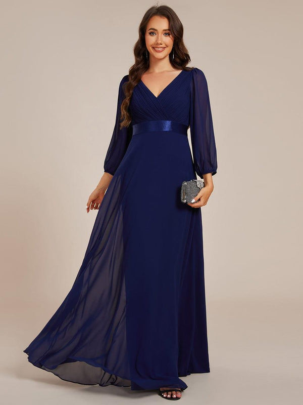 Chiffon Long Sleeve Empire Waist Maxi Evening Dress