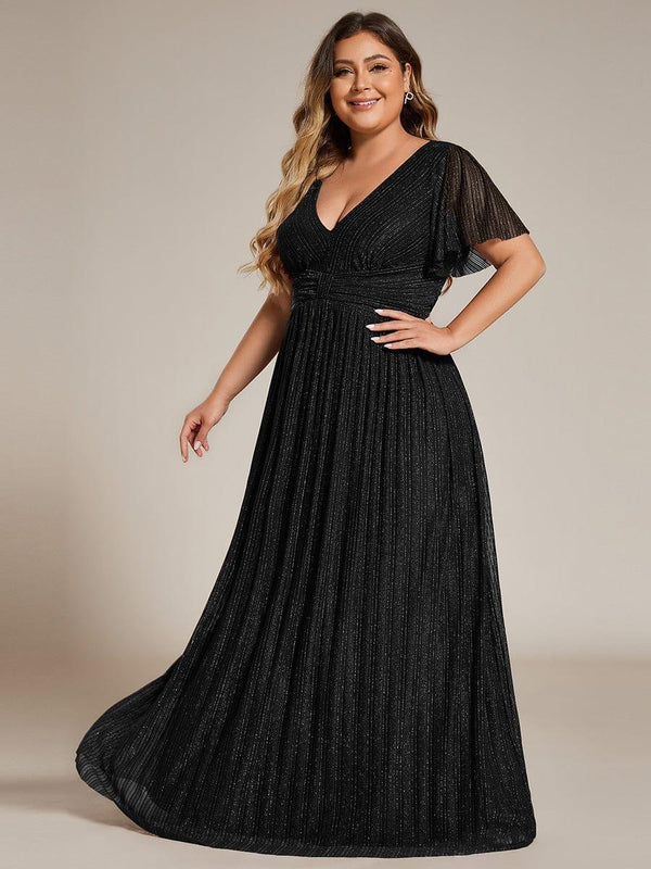 Plus Size Sparkle Short Sleeves Formal Evening Dress