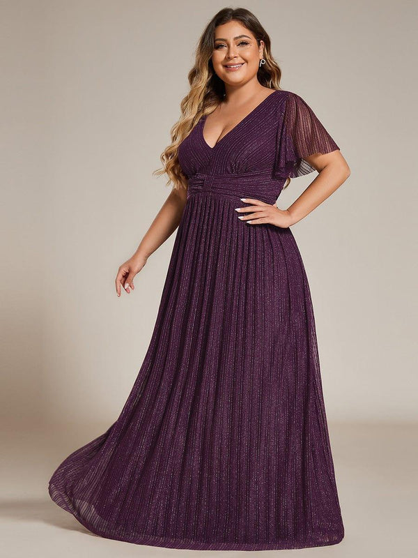 Plus Size Sparkle Short Sleeves Formal Evening Dress