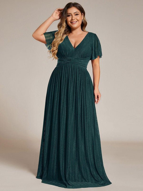 Plus Size Sparkle Short Sleeves Formal Evening Dress