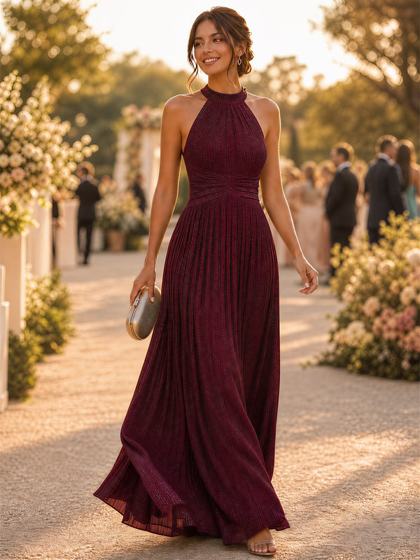 Sparkle Halter Neck Formal Evening Dress with A-line Silhouette