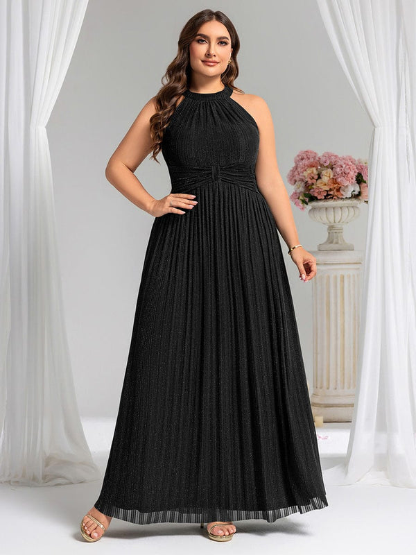 Plus Size Sparkle Halter Neck Formal Evening Dress