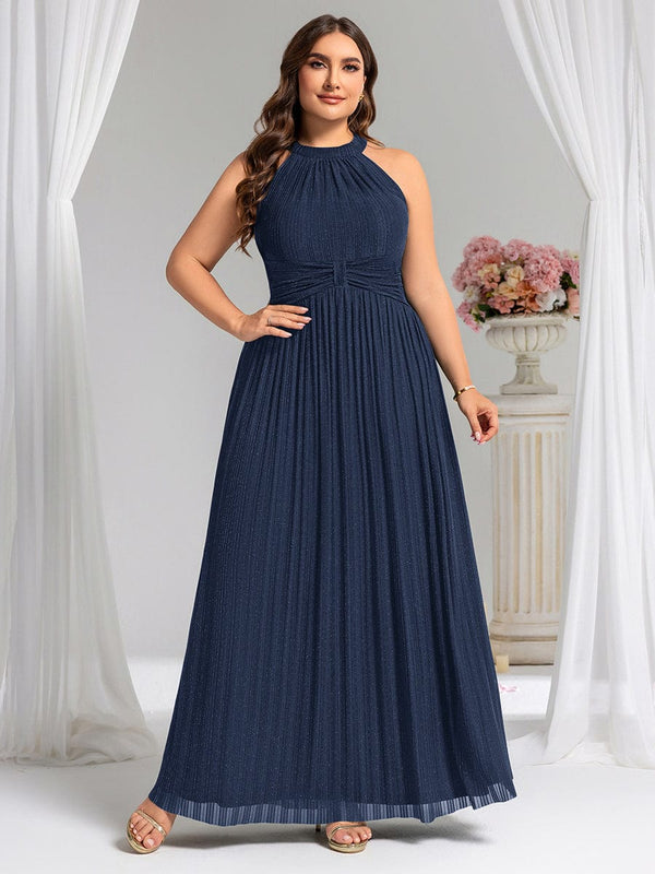 Plus Size Sparkle Halter Neck Formal Evening Dress
