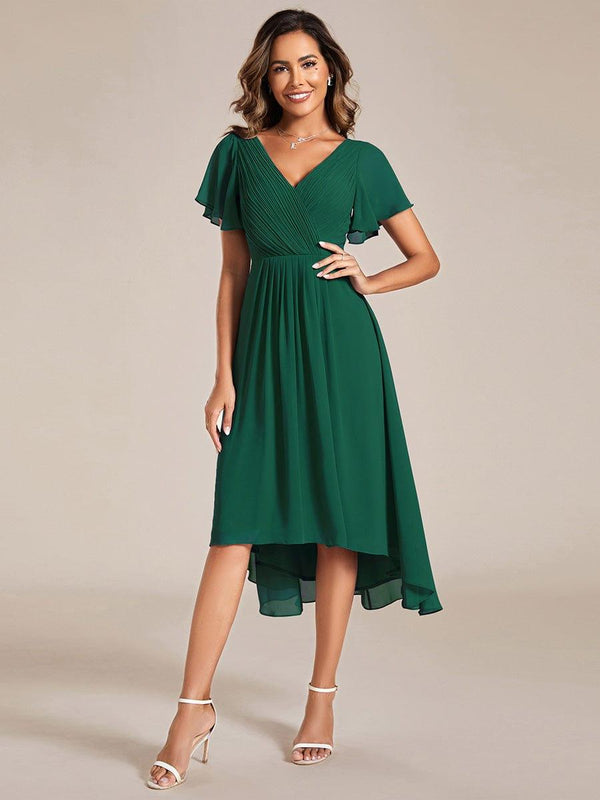 V Neck High-Low Wedding Guest Dress