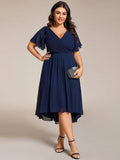Plus Size Flattering V-Neck Chiffon High-Low Wedding Guest Dress