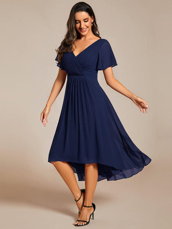 Chiffon Pleated V Neck High-Low Bridesmaid Dress