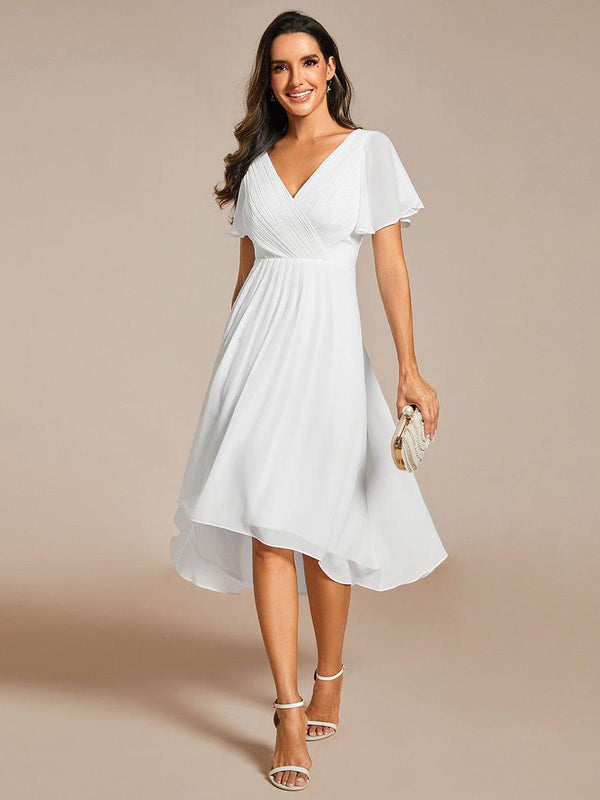 Chic V Neck High-Low Wedding Dress