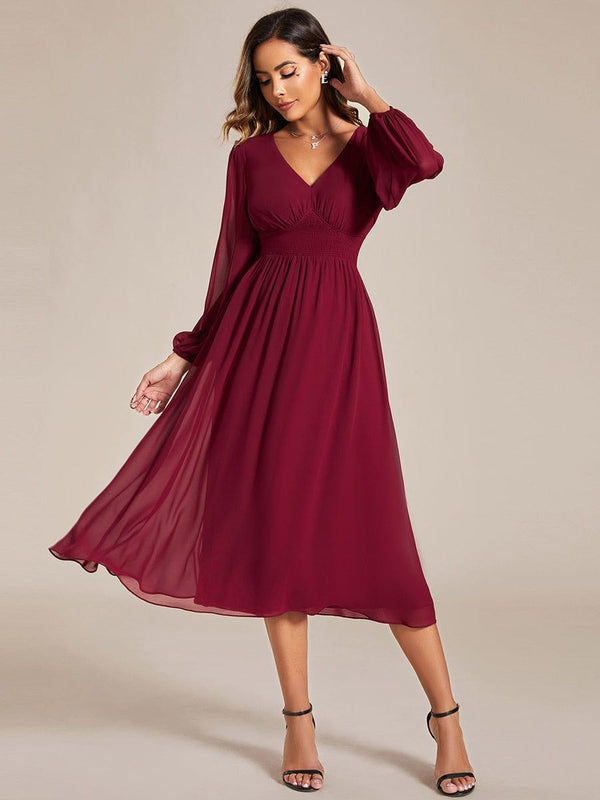 Elegant V Neck Long Sleeves Midi Wedding Guest Dress (Final Sale)