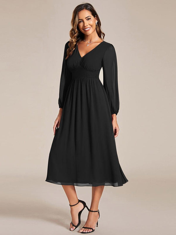 V Neck Long Sleeves Midi Wedding Guest Dress