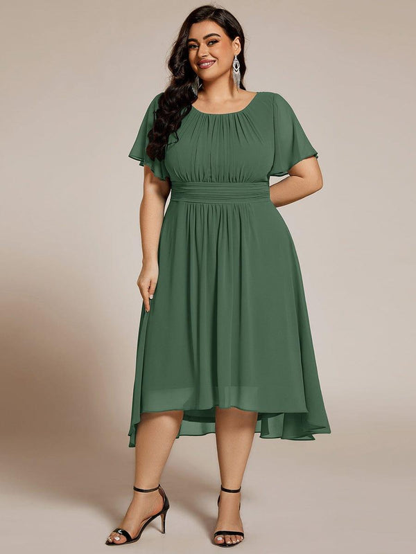 Plus Size Chiffon Round Neckline A-Line Midi Wedding Guest Dress