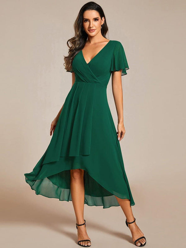 Chiffon Elegance Short Sleeve High-Low Wedding Guest Dress