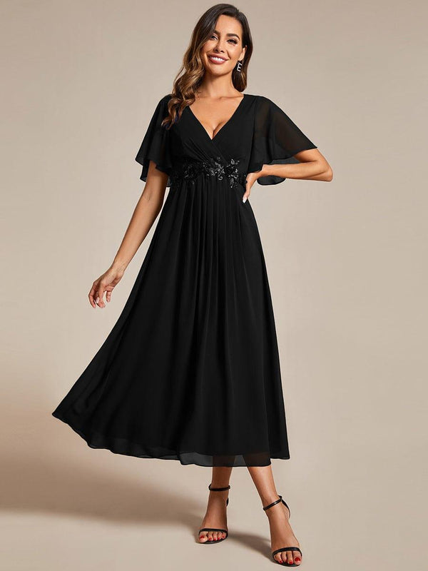 V-Neck Chiffon Midi Mother of the Bride Dress