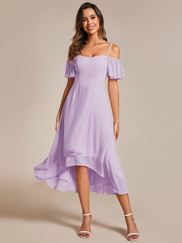 Off-Shoulder High-Low Chiffon Bridesmaid Dresses