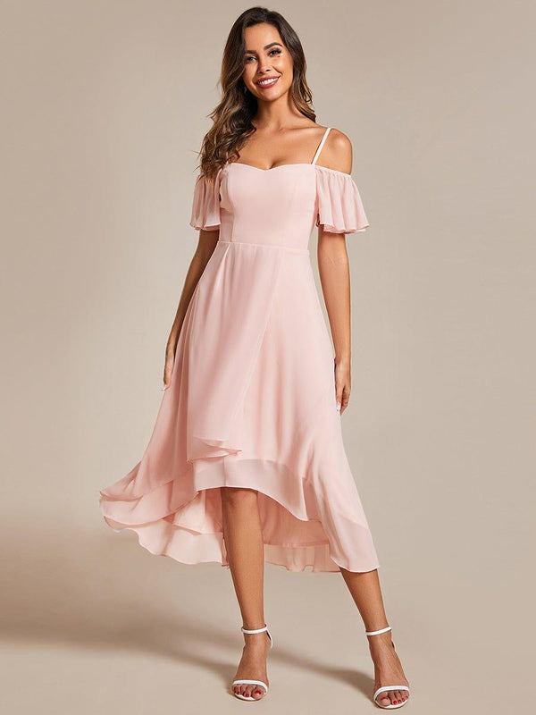 Off-Shoulder High-Low Chiffon Wedding Guest Dresses