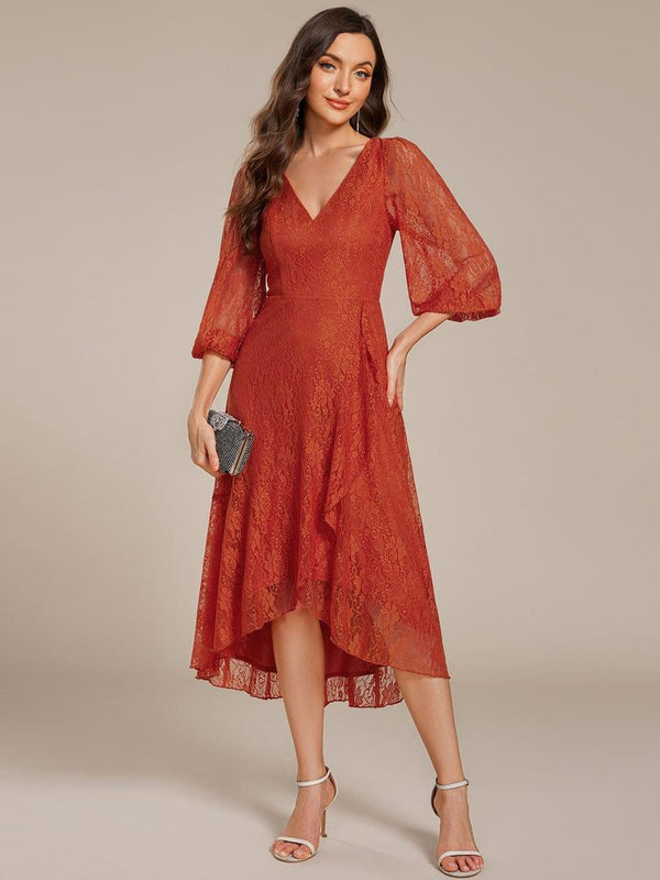 Romantic High-Low Lace Wedding Guest Dress