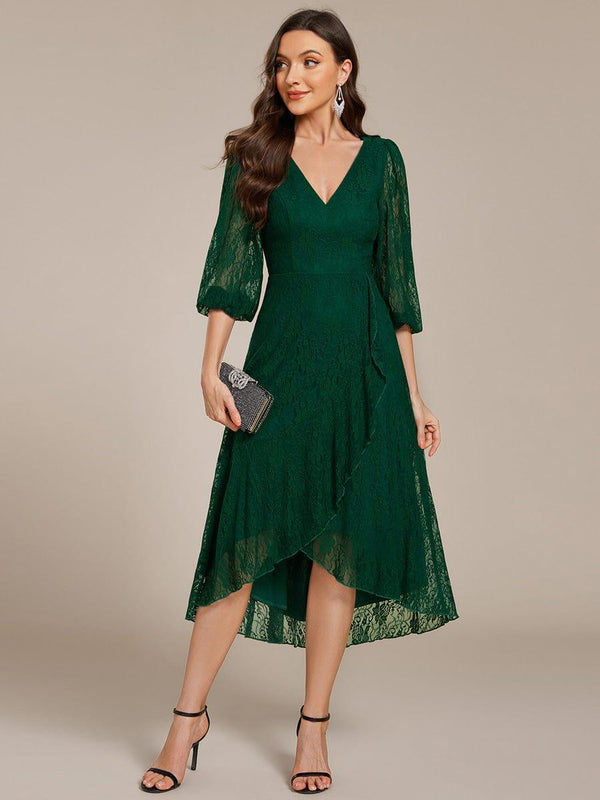 Romantic High-Low Lace Wedding Guest Dress