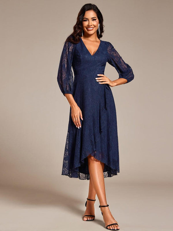 Romantic High-Low Lace Wedding Guest Dress (Final Sale)