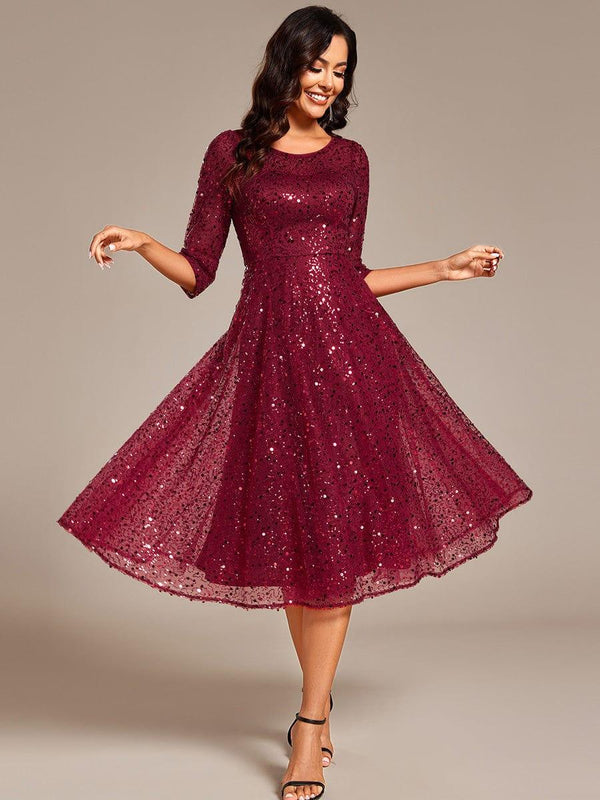 Dazzling Sequin A-Line Midi Wedding Guest Dress