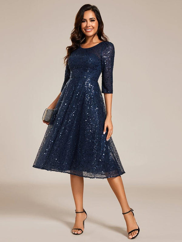 Dazzling Sequin A-Line Midi Wedding Guest Dress