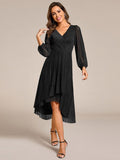 Shiny Faux-Wrap Midi Wedding Guest Dress (Final Sale)