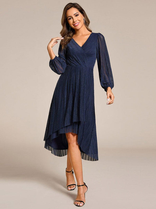 Shiny Faux-Wrap Midi Wedding Guest Dress