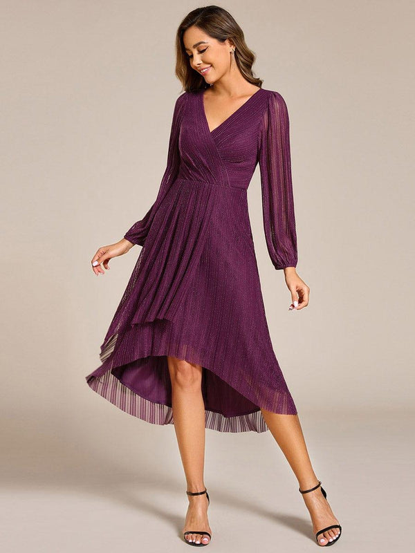 Shiny Faux-Wrap Midi Wedding Guest Dress