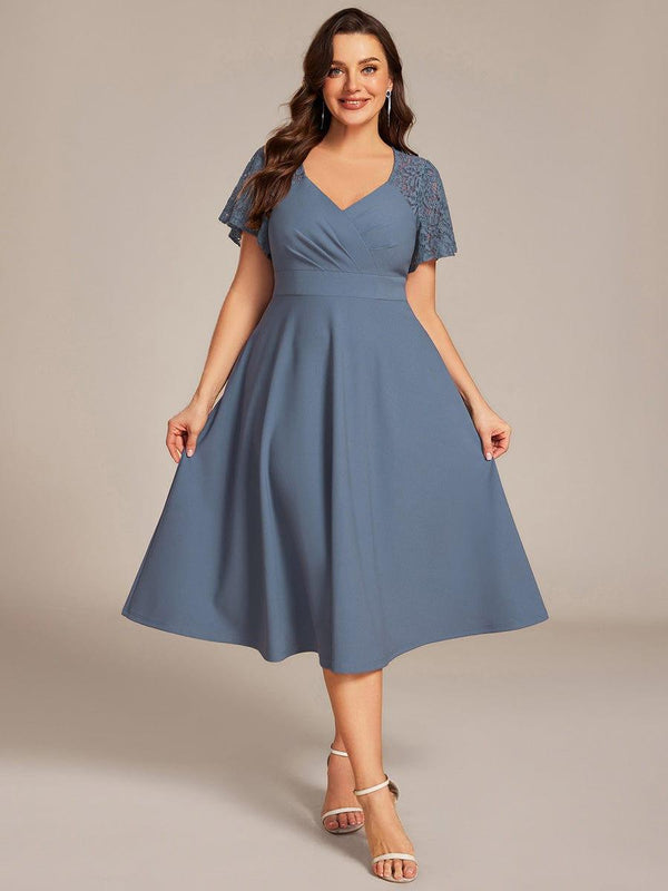 Plus Size Hollow Out Midi Wedding Guest Dress With Pockets