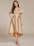 High-Low Satin Wedding Guest Dress with Pockets