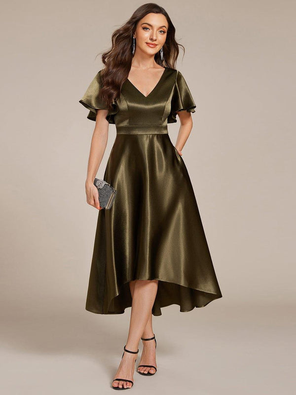 High-Low Satin Bridesmaid Dress with Pockets