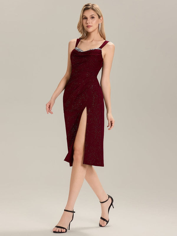 Glitter Ruched Knit Midi Wedding Guest Dress