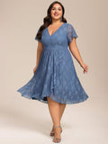 Plus Size Lace Lotus Leaf Ruffles Sleeve Midi Wedding Guest Dress