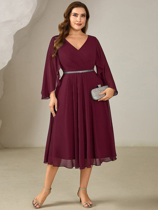 Plus Size V-Neck Chiffon Wedding Guest Dress