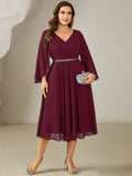 Plus Size V-Neck Chiffon Wedding Guest Dress