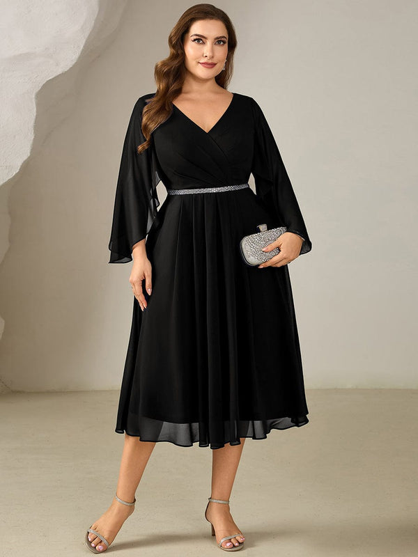 Plus Size V-Neck Chiffon Wedding Guest Dress